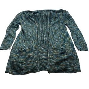 Chadwicks of Boston Women XL Open Front Cardigan Sweater Teal Multi Color Knit